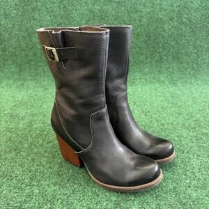 Korks Women’s Black Leather Boots Ease Turner Western Zip & Buckle Round Toe 8.5